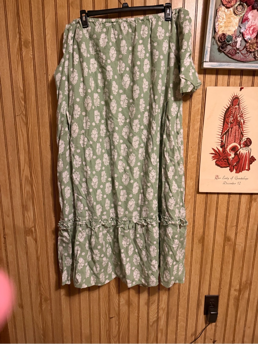 Kids Floral Green Ruffle Hem Dress
